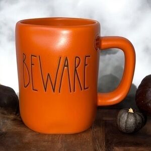Rae Dunn BEWARE orange double sided Halloween mug NWT